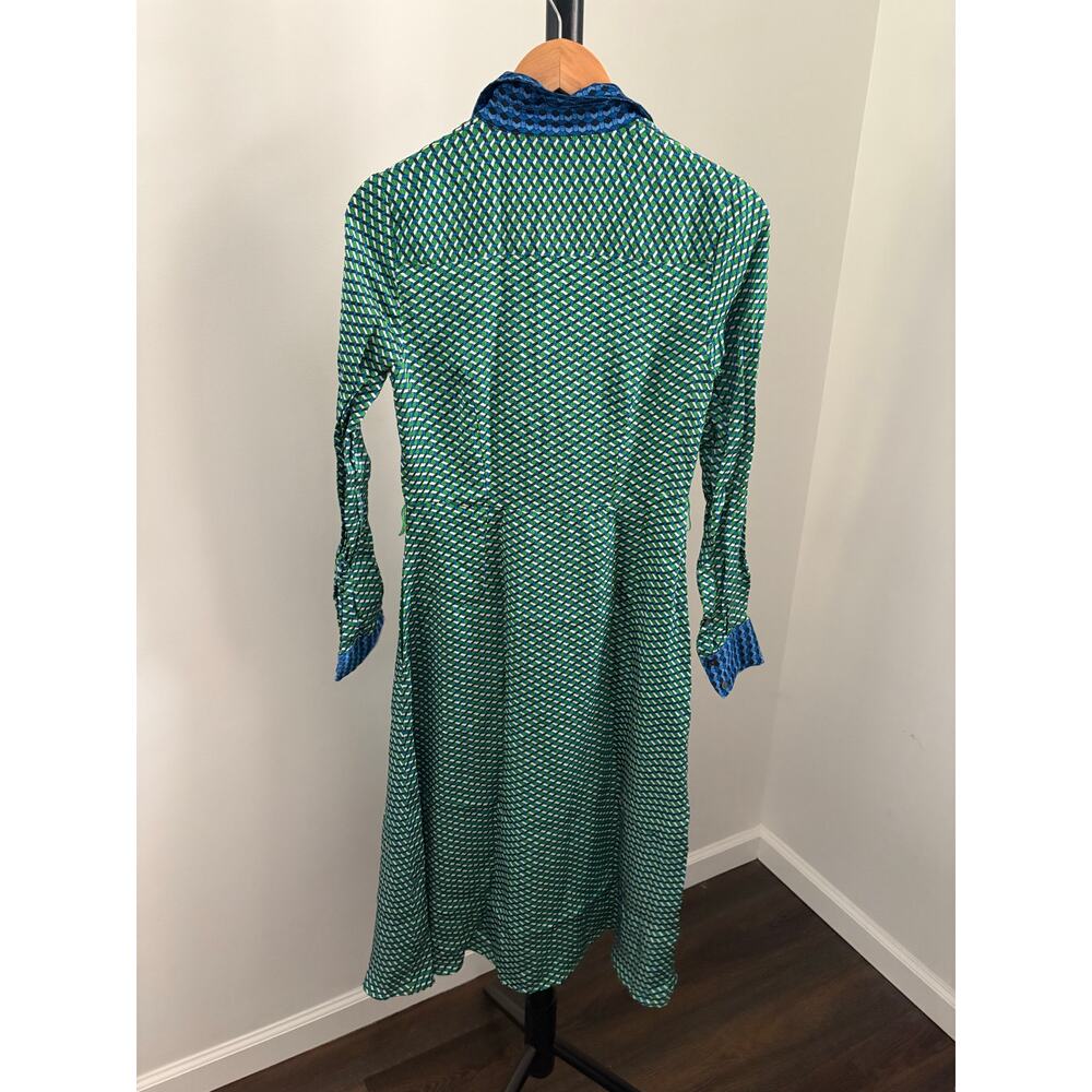 Boden Kate Satin Shirt Dress in the "Bright Green, Geo Daze" print - Picture 5 of 5